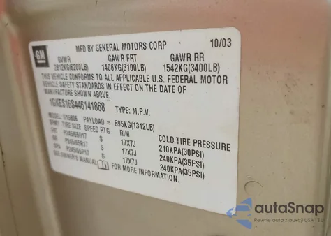 2004 GMC Envoy Xl Slt z USA, uszkodzony, nr VIN 1GKES16S446141868